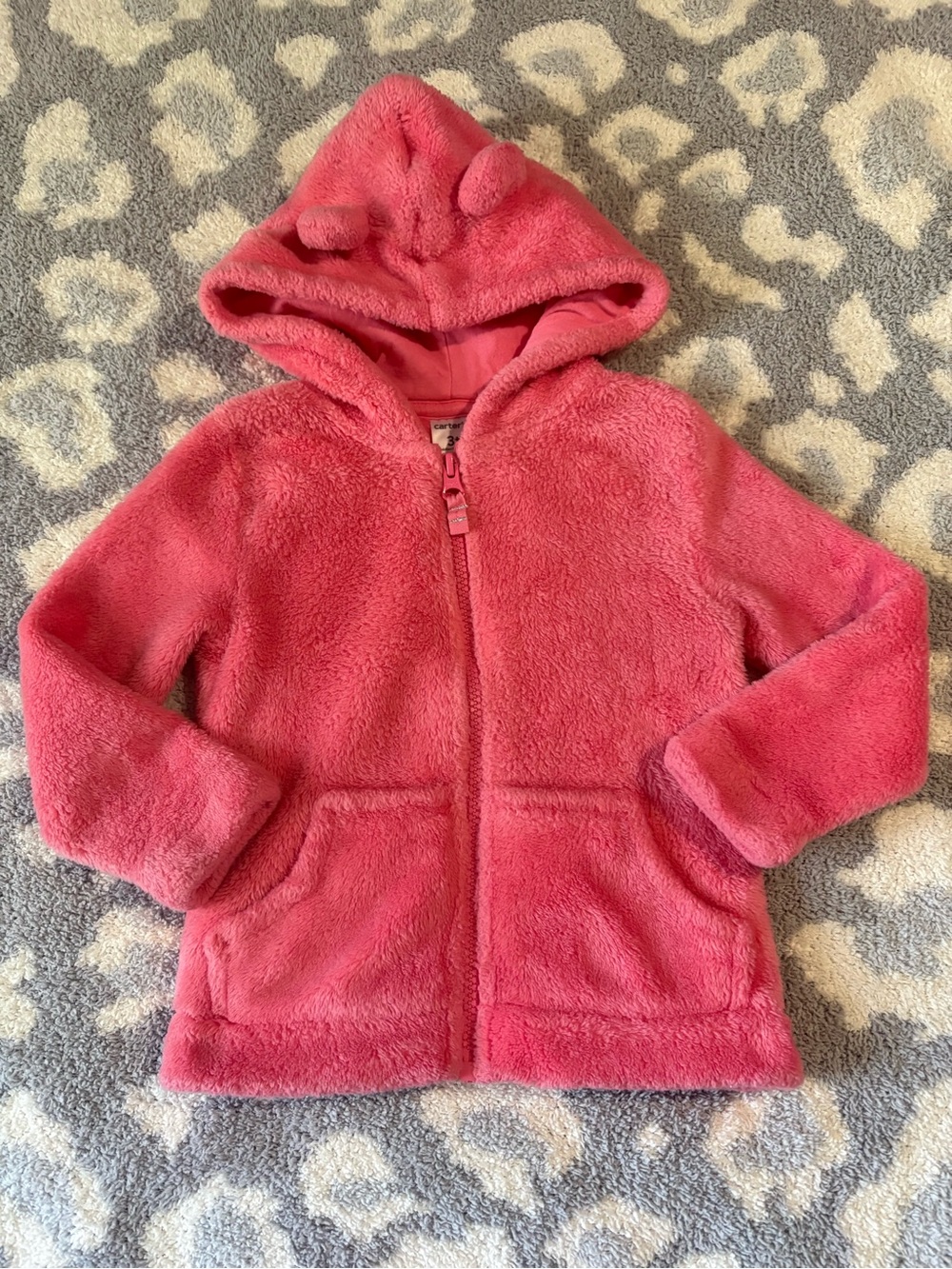 Carter’s Pink Minky Plush Zip Up Bear Hooded Jacket 3T Girls